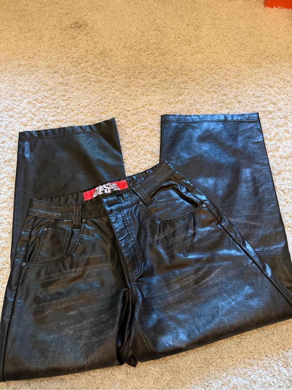 Black leather baggy pants